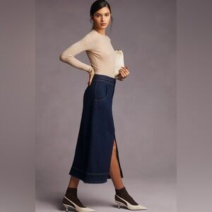 Pilcro Anthropologie Dark Denim High Waisted Midi Maxi Skirt Women’s Size 12